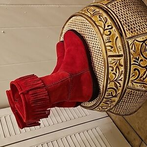 Source Unknown Red Fringe Ankle Boots